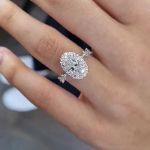 Picture of Sparkle Halo Oval Cut Moissanite Diamond Engagement Ring In Sterling Silver