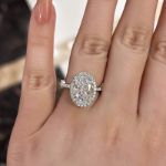 Picture of Sparkle Halo Oval Cut Moissanite Diamond Engagement Ring In Sterling Silver