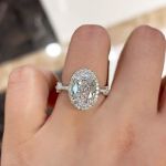 Picture of Sparkle Halo Oval Cut Moissanite Diamond Engagement Ring In Sterling Silver