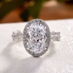 Picture of Sparkle Halo Oval Cut Moissanite Diamond Engagement Ring In Sterling Silver