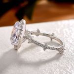 Picture of Sparkle Halo Oval Cut Moissanite Diamond Engagement Ring In Sterling Silver