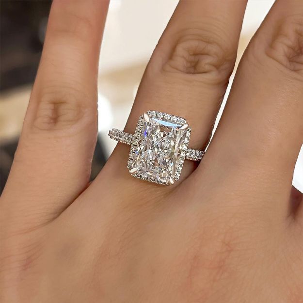 Picture of Sparkle Halo Radiant Cut Moissanite Diamond Engagement Ring In White Gold