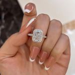 Picture of Sparkle Halo Radiant Cut Moissanite Diamond Engagement Ring In White Gold