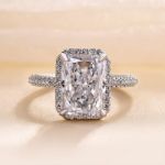 Picture of Sparkle Halo Radiant Cut Moissanite Diamond Engagement Ring In White Gold