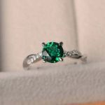 Picture of Twist Round Cut Emerald Green Engagement Ring In Sterling Silver