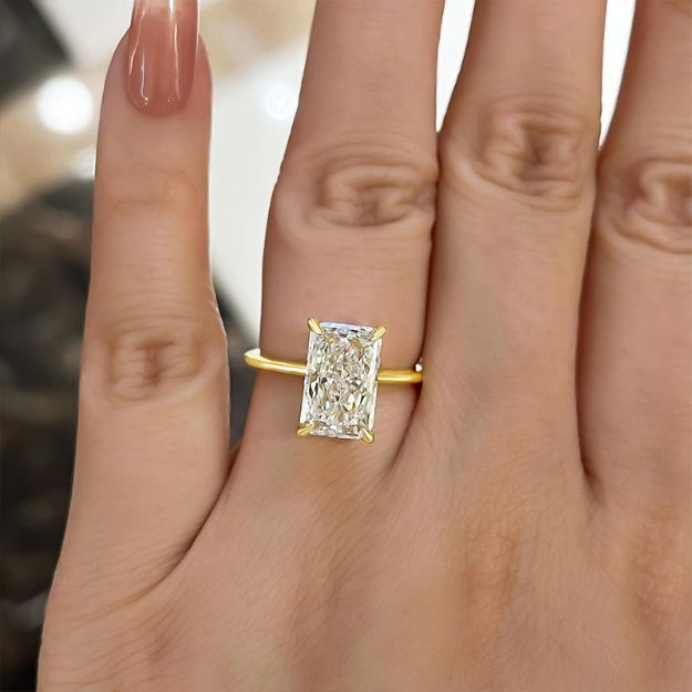 Picture of Gorgeous Yellow Gold Elongated Radiant Cut Engagement Ring In Sterling Silver