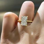 Picture of Gorgeous Yellow Gold Elongated Radiant Cut Engagement Ring In Sterling Silver