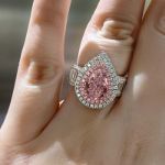 Picture of Luxurious Double Halo Pear Cut Pink Sapphire Engagement Ring In Sterling Silver