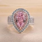 Picture of Luxurious Double Halo Pear Cut Pink Sapphire Engagement Ring In Sterling Silver