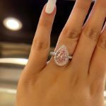 Picture of Halo Pear Cut Moissanite Diamonds Pink Sapphire Engagement Ring In Sterling Silver