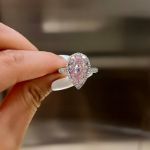 Picture of Halo Pear Cut Moissanite Diamonds Pink Sapphire Engagement Ring In Sterling Silver