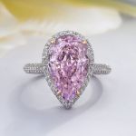 Picture of Halo Pear Cut Moissanite Diamonds Pink Sapphire Engagement Ring In Sterling Silver