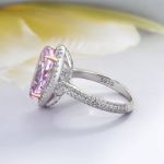 Picture of Halo Pear Cut Moissanite Diamonds Pink Sapphire Engagement Ring In Sterling Silver