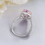 Picture of Halo Pear Cut Moissanite Diamonds Pink Sapphire Engagement Ring In Sterling Silver