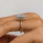 Picture of Exquisite Yellow Gold Halo Oval Cut Engagement Ring In Sterling Silver