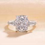 Picture of Exquisite Yellow Gold Cushion Cut Three Stone Engagement Ring In Sterling Silver