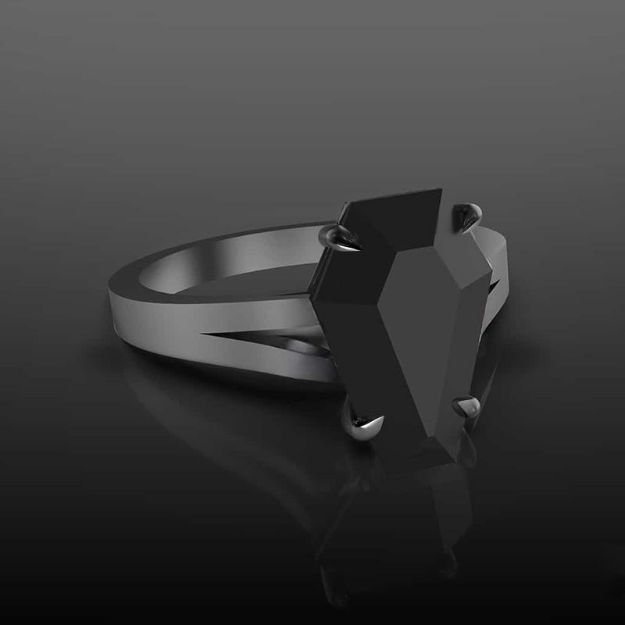 Picture of Dark Split Shank Coffin Cut Engagement Ring For Women In Sterling Silver