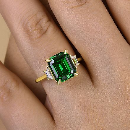 Picture of Gorgeous Asscher Cut Three Stone Emerald Green Engagement Ring In Sterling Silver