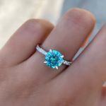 Picture of Elegant Round Cut Light Aquamarine Blue Engagement Ring In Sterling Silver