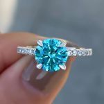 Picture of Elegant Round Cut Light Aquamarine Blue Engagement Ring In Sterling Silver