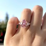 Picture of Elegant Rose Gold Pear Cut Pink Sapphire Engagement Ring In Sterling Silver