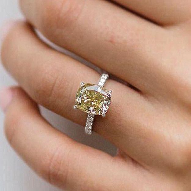 Picture of 3.0 Carat Cushion Cut Yellow Sapphire Women's Engagement Ring In Sterling Silver