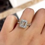 Picture of Classic Halo Emerald Cut Engagement Ring for Her In White Gold