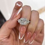 Picture of Passion Halo 3.0 Carat Asscher Cut Three Stone Engagement Ring in White Gold