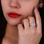 Picture of Passion Halo 3.0 Carat Asscher Cut Three Stone Engagement Ring in White Gold