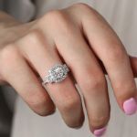 Picture of Passion Halo 3.0 Carat Asscher Cut Three Stone Engagement Ring in White Gold