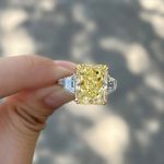 Picture of Exclusive Radiant Cut Yellow Sapphire Three Stone Engagement Ring In Sterling Silver