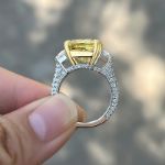 Picture of Exclusive Radiant Cut Yellow Sapphire Three Stone Engagement Ring In Sterling Silver