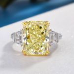 Picture of Exclusive Radiant Cut Yellow Sapphire Three Stone Engagement Ring In Sterling Silver