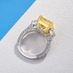 Picture of Exclusive Radiant Cut Yellow Sapphire Three Stone Engagement Ring In Sterling Silver