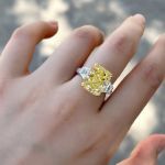 Picture of Exclusive Radiant Cut Yellow Sapphire Three Stone Engagement Ring In Sterling Silver