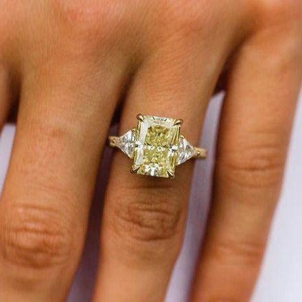 Picture of Yellow Gold Crushed Ice Radiant Cut Yellow Sapphire Three Stone Engagement Ring In Sterling Silver