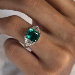 Picture of Unique Radiant Cut Three Stone Emerald Green Engagement Ring In Sterling Silver