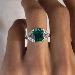 Picture of Unique Radiant Cut Three Stone Emerald Green Engagement Ring In Sterling Silver