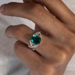 Picture of Unique Radiant Cut Three Stone Emerald Green Engagement Ring In Sterling Silver