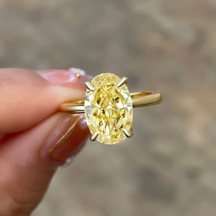 Picture of Yellow Gold Oval Cut Yellow Sapphire Engagement Ring In Sterling Silver