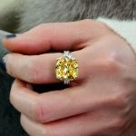 Picture of Stunning Cushion Cut Yellow Sapphire Engagement Ring In Sterling Silver