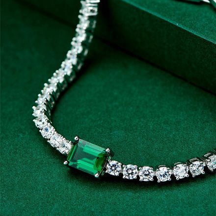 Picture of Emerald Cut Emerald Green Bracelet for Women In Sterling Silver