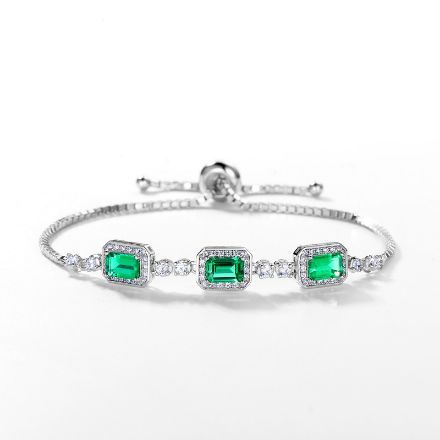 Picture of Luxury Emerald Cut Emerald Green Bracelet for Women In Sterling Silver