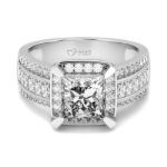 Bortwide Halo Princess Cut Sterling Silver Ring