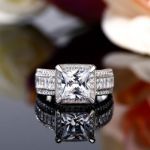 Bortwide Halo Princess Cut Sterling Silver Ring