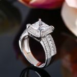 Bortwide Halo Princess Cut Sterling Silver Ring