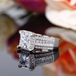 Bortwide Halo Princess Cut Sterling Silver Ring