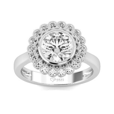 Bortwide Milgrain Round Cut Sterling Silver Ring