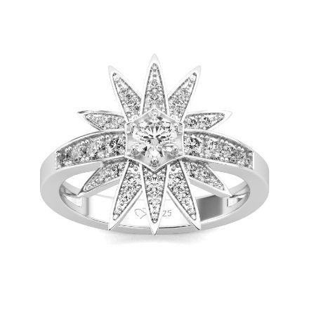 Bortwide Star Design Round Cut Sterling Silver Ring