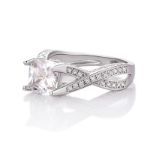 Bortwide Twist Shank Cushion Cut Sterling Silver Ring